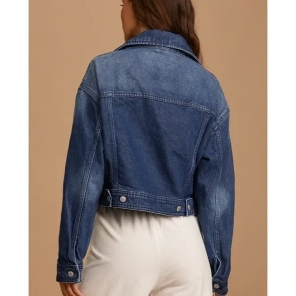 We the free Free People Now or Never Dark Wash Cropped Denim Jacket M